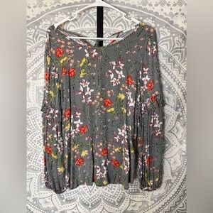 Pleione Black and White Striped Floral Top